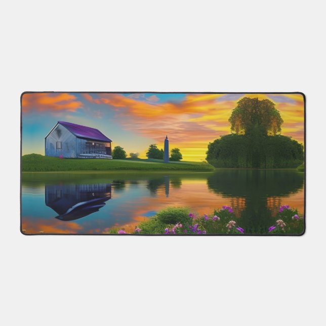 Toit violet de grande ferme au coucher du soleil (Recto)