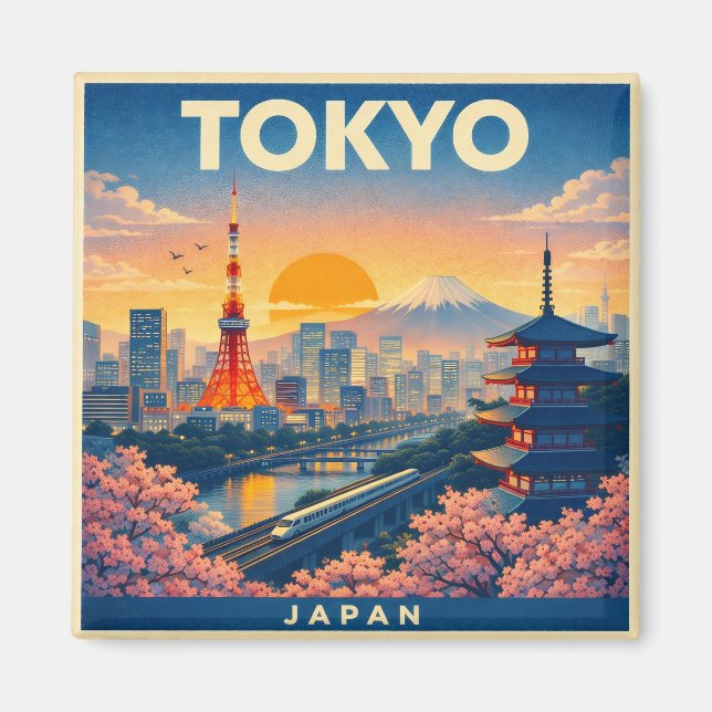 Tokyo Vintage Travel Poster Magnet (Devant)