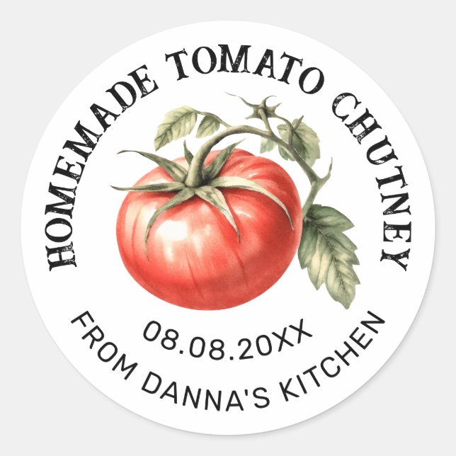 Tomate Chutney étiquette avec aquarelle tomate (Devant)