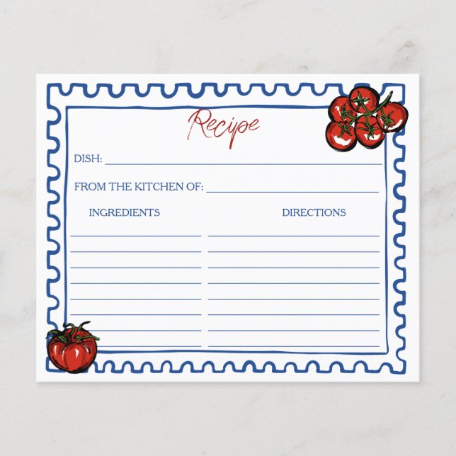 Tomato Italian bridal shower recipe card (Devant)
