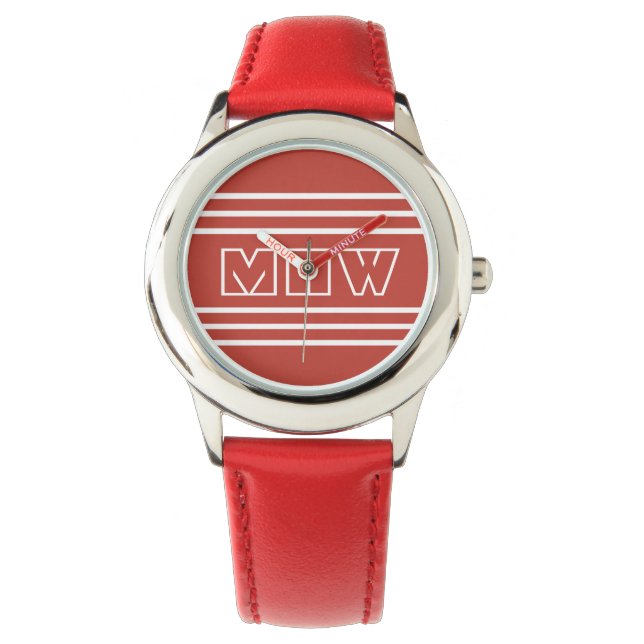 Tomato Red Stripes montres monogramme personnalisé (devant)