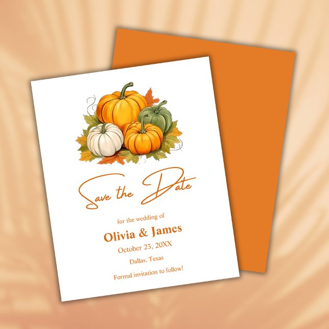 Tomber dans l'amour Mariage Citrouille rustique En (Fall in Love Autumn Rustic Pumpkin Wedding Save the Date Card )
