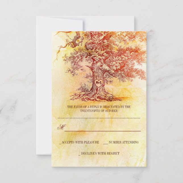 tomber vieux arbre rustique mariage cartes RSVP (Devant)