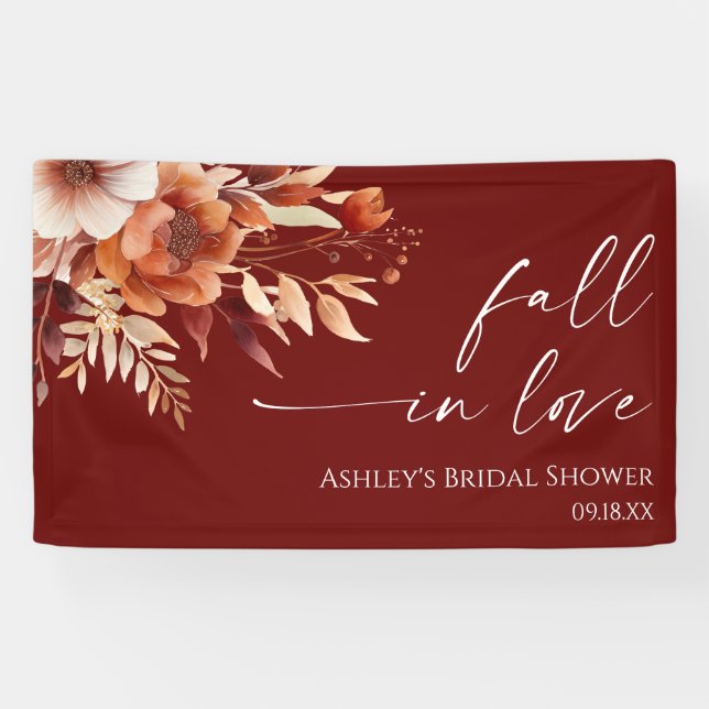 Tombez Amoureux Bannière de Mariage Florale Bourgu (Horizontal)