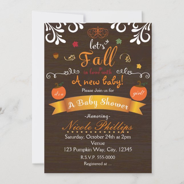 Tombez amoureux Invitation Baby Shower d'automne (Devant)