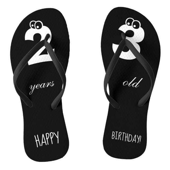 Tongs 23 ans HEUREUX ANNIVERSAIRE Imprimer mignon noir (Semelle)