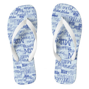 Tongs 2 tons de bleu Noms tamponnés Partout en blanc