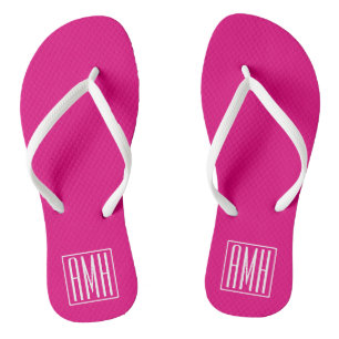 Tongs 3 Initiales Monogramme   Blanc sur rose chaud