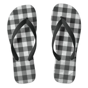 Tongs à damiers Plaid Noir Et Blanc