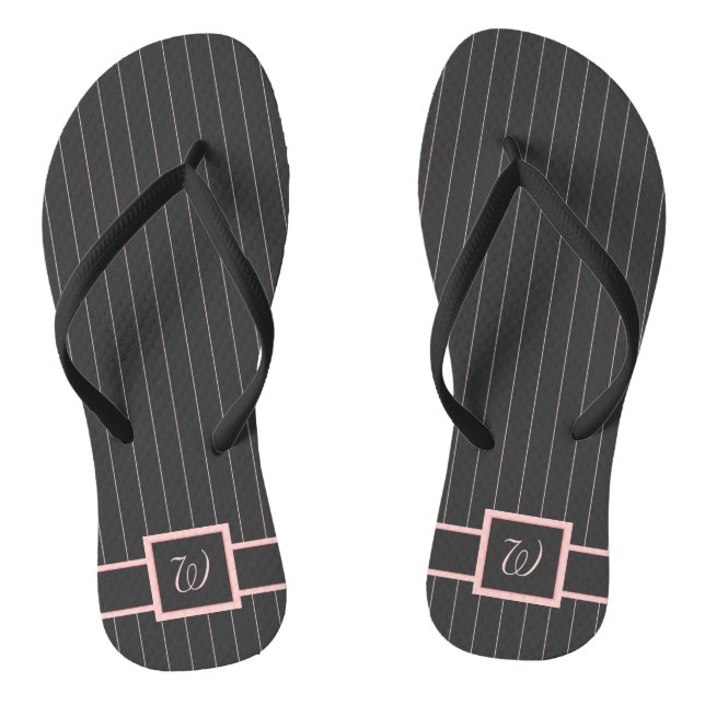 Tongs à rayures fines rose et noires (Semelle)