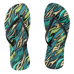 Tongs Abstract black turquoise