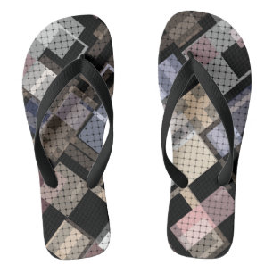 Tongs Abstrait, beige, noir, plaid