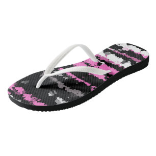 Tongs abstrait rose noir et blanc