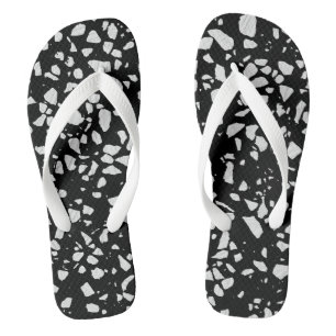 Tongs Abstrait Terrazzo Mosaic Motif noir et blanc