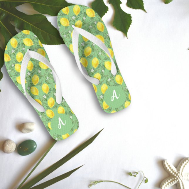 Tongs Acitrus à citron jaune Nom du motif vert (Créateur téléchargé)