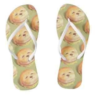 Tongs Adorable Motif de hamburger visage chien