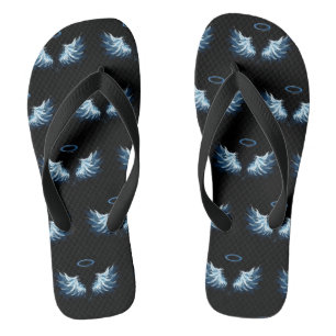 Tongs Ailes d'ange bleues lumineuses sur fond noir