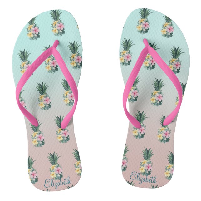 Tongs Ananas avec fleurs tropicales (Semelle)