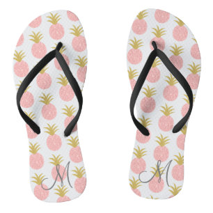 Tongs Ananas rose et or monogramme