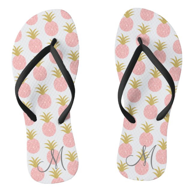 Tongs Ananas rose et or monogramme (Semelle)