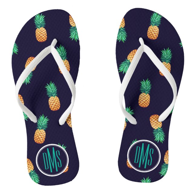 Tongs Ananas sur le monogramme de la marine | (Semelle)
