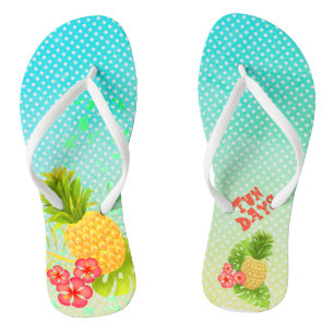 Tongs Ananas Tropical Blue Gradient Flip Flops