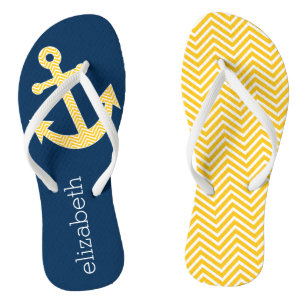 Tongs Ancre nautique avec Motif de Navy Jaune Chevron
