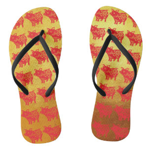Tongs Année chinoise de porc rouge Papercut or femmes to