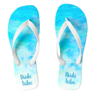 Tongs Aqua Blue Gradient Simple Monogramme Nom Flip Flop