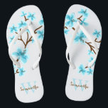 Tongs Aqua Cherry Blossoms Monogramme<br><div class="desc">Belles fleurs de cerisiers ou de sakura doux design parfait pour le printemps,  l'été,  ainsi que pour la mariée,  demoiselles d'honneur,  mère de la mariée,  mère du marié,  femme d'honneur,  cadeaux de filles de fleurs,  et plus encore!</div>