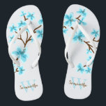 Tongs Aqua Cherry Blossoms Monogramme<br><div class="desc">Belles fleurs de cerisiers ou de sakura doux design parfait pour le printemps,  l'été,  ainsi que pour la mariée,  demoiselles d'honneur,  mère de la mariée,  mère du marié,  femme d'honneur,  cadeaux de filles de fleurs,  et plus encore!</div>
