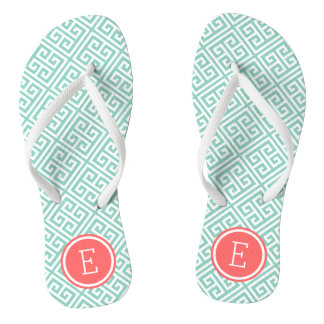 Tongs Aqua et Corail Grec Monogramme clé