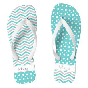 Tongs Aqua moderne, gris, chevron blanc & poka point