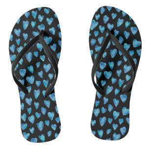 Tongs Aquarelle de coeur d'amour bleu