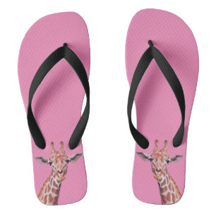 Tongs Aquarelle de la Girafe africaine amusante sur rose