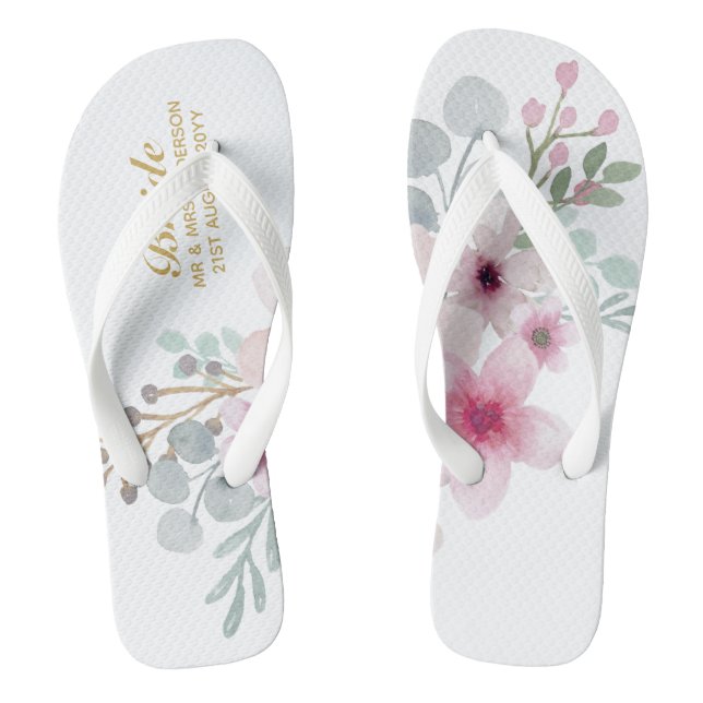 Tongs Aquarelle Floral Mariage Flipflops BRIDE Boho (Semelle)