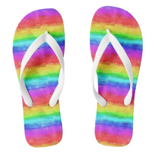 Tongs Aquarelle Rainbow Stripes Design Flip Flops