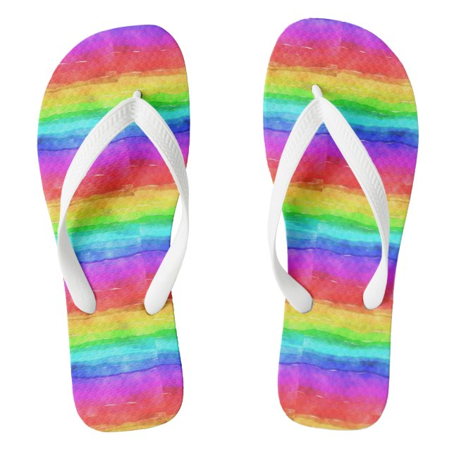 Tongs Aquarelle Rainbow Stripes Design Flip Flops (Semelle)