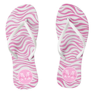 Tongs Aquarelle rose chaud Zebra Print   Personnalisé