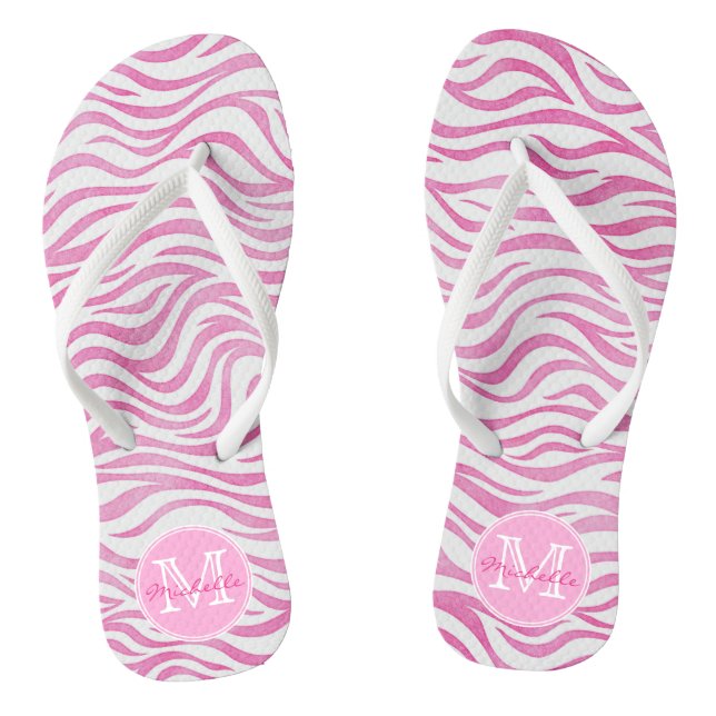 Tongs Aquarelle rose chaud Zebra Print | Personnalisé (Semelle)