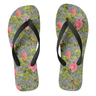 Tongs Aquarelle rose fleurs rose rétro fleurie botanique