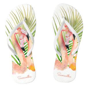 Tongs Aquarelle Tropical Flamants roses rose avec votre