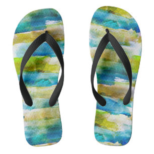 Tongs Aquarelle vert abstrait, bleu