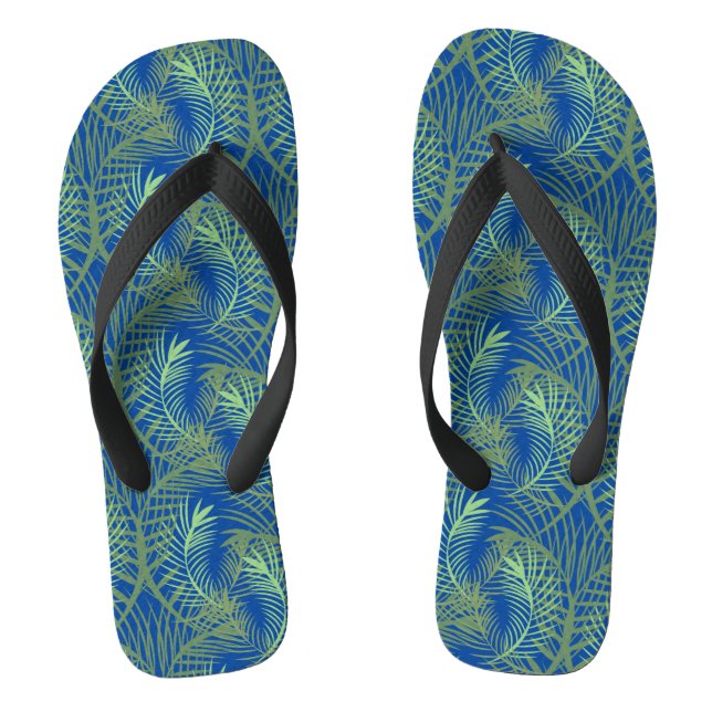 Tongs Arbre à feuilles de palmier vert bleu plage (Semelle)