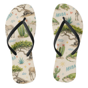 Tongs Arbre divi d'Aruba, âne, iguane, cactus