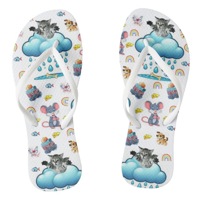 Tongs arc-en-ciel Chat Souris Fromage Poisson Os  (Semelle)