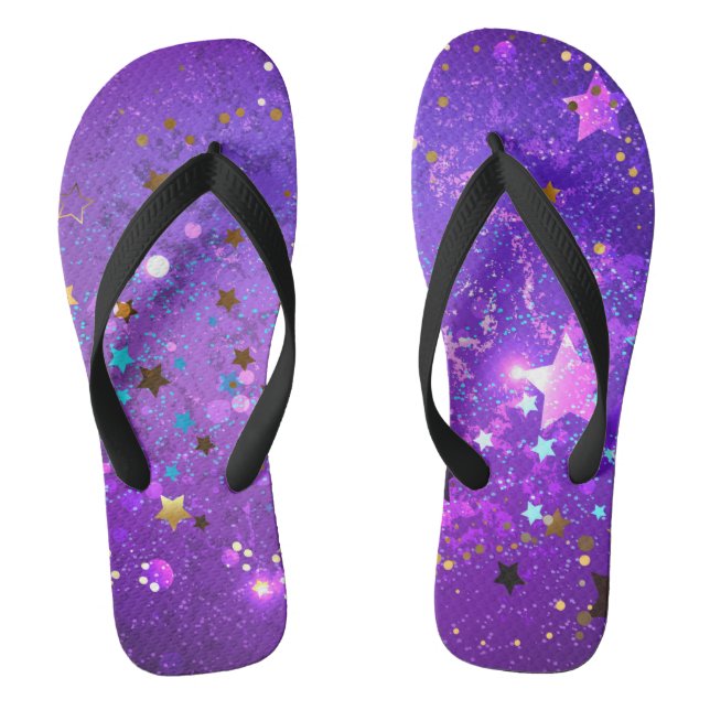 Tongs Arrière - plan de feuille violet avec étoiles (Semelle)