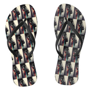 Tongs Art abstrait boho avec visage de fille