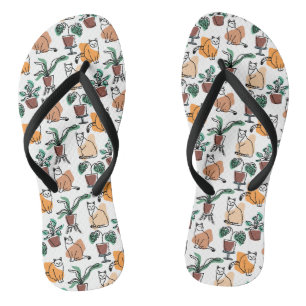Tongs Art de trait dessin chats et fleurs