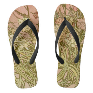 Tongs Art Nouveau Alphonse Mucha Fleurs d'œillet floral